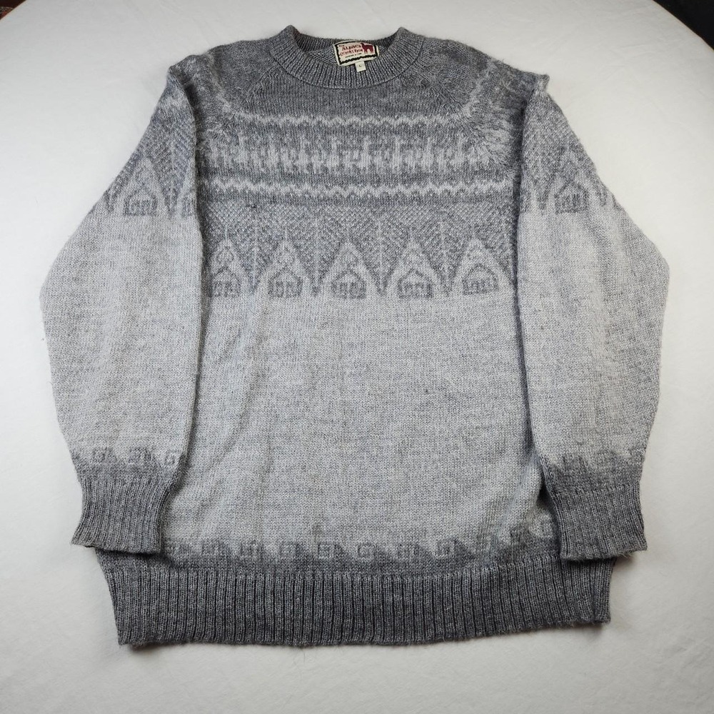 Alpaca Connection Vintage 90s Geometric Abstract Grey Knit Sweater Mens L Peru